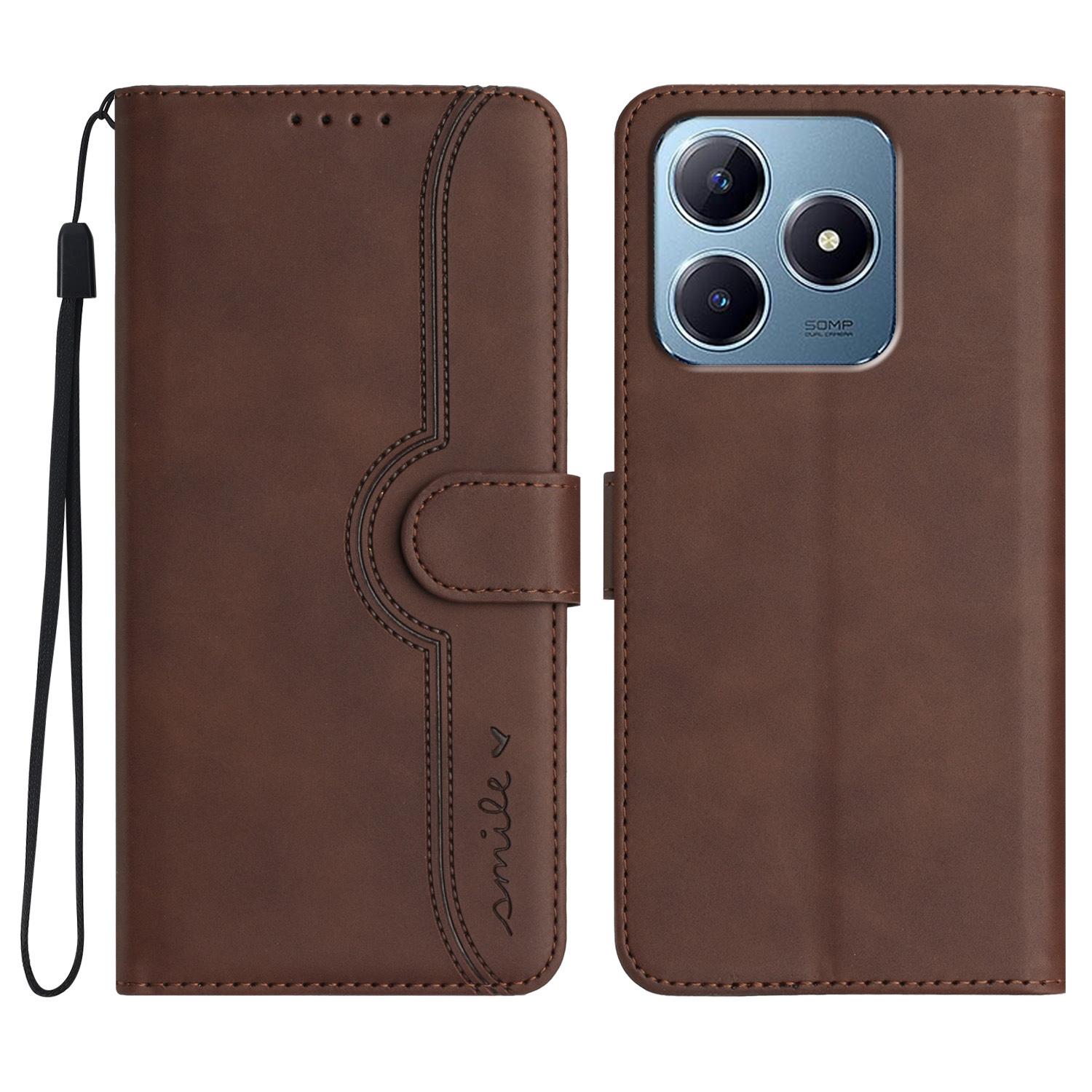 

YX0030 For Realme Note 60x 4G/C63 4G/C61 4G Case Smile Imprinted Leather Phone Cover Magnetic Clasp Coffee