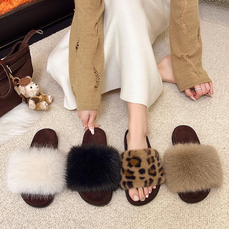 Premium Thick-bottomed Fluffy Slippers for Women's Outer Wear 2025 New Autumn and Winter Non-slip and Height-increasing One-word Cotton Slippers