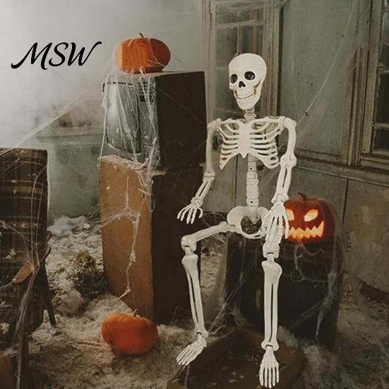 Posable Skeleton Prop for Haunted House Halloween Decoration, 3Ft Life Size Full Body Human Bone, Realistic Standing Horror Atmosphere with
