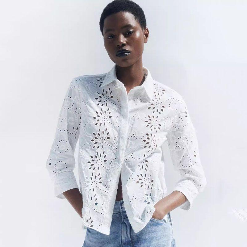 

Za s Весенний Новый Модный Стиль Женская Одежда Мода Серия ZW Вырез Вышитая Рубашка Женская 4877071 250 White S