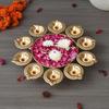 Golden Metal Handcrafted Flower Decorative Urli with 10 Diyas | Urli Bowl for Home Decor Floating Flowers | Diwali Decoration Items for Home Decor