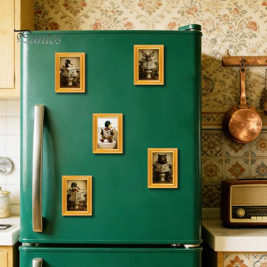 Decorative Refrigerator Magnets 1/5/6Pcs Drinking Animal Cat Magnet Vintage Wooden Frame with Fridge Home Kitchen Office Decoration Lover Gift