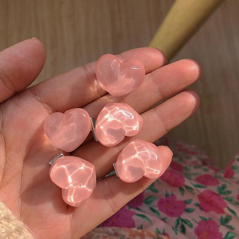 5Pcs So Cute Girls Pink Rose Flower Heart Bow Peach Mini Hairpin Set Sweet Hair
