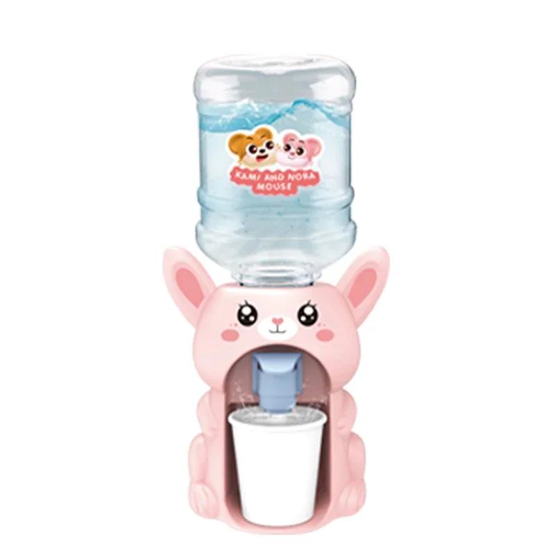 Non-Toxic Mini Children Dual Water Dispenser Toy With Cute Pink Blue Cold/Warm Water Juice Milk Drinking Fountain Simulation Kitchen Toys