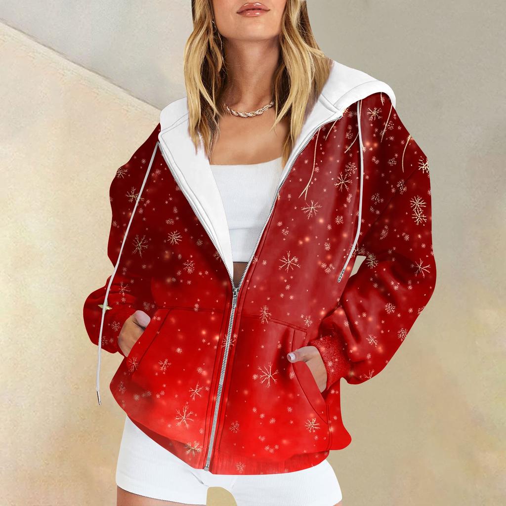 Women's Casual Fashion Printed Long Sleeve Pullover Hoodies Zipper Sweatshirts Coat