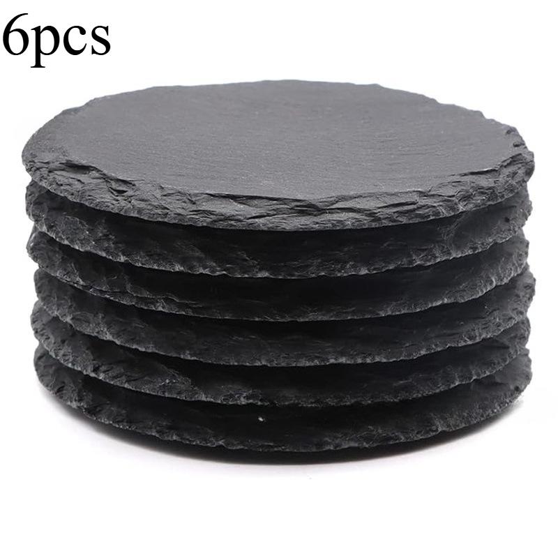 

6Pcs Natural Slate Drink Coasters Black Stone Insulation Cup Coaster for Coffee Table, Home Kitchen, Bar чёрный