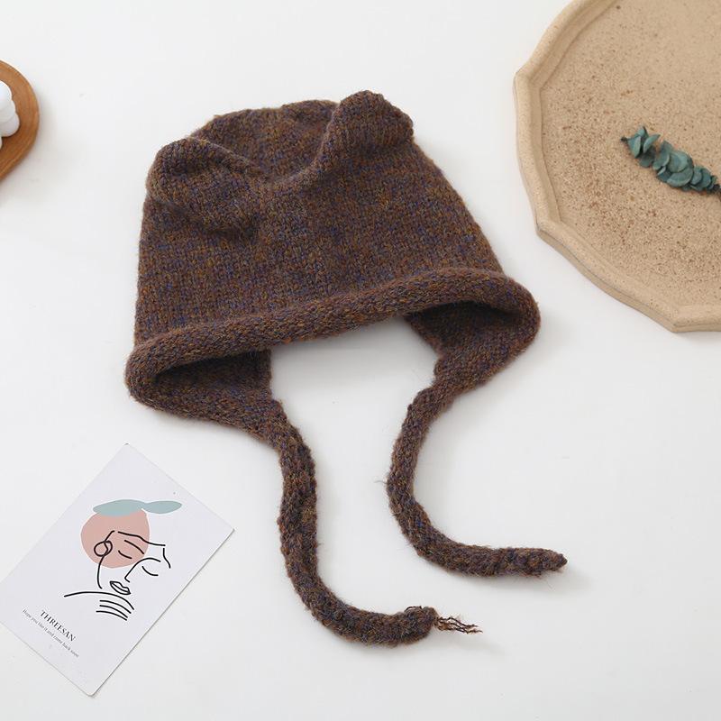 Fashion Ear Ear Protector Knitted Hat Women's Autumn and Winter Mohair Warm Ski Hat Student Hat