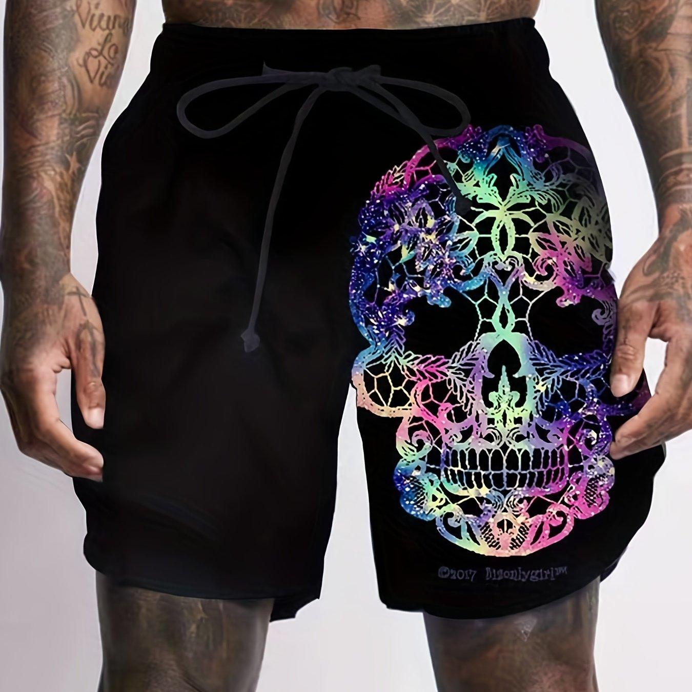 Bobby 2 Herenshorts met 3D-schedelafbeelding, comfortabele elastische trendy korte broek voor de zomer, casual mode-outfits in dagelijkse stijl XL