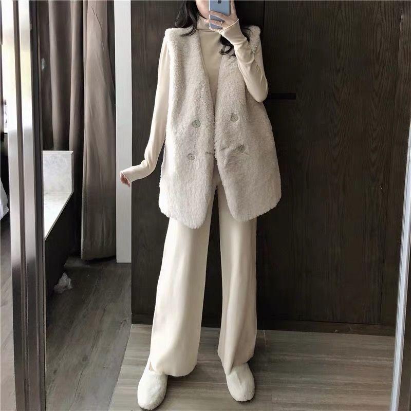 Autumn and winter new vest jacket imitation lamb wool vest medium and long loose fur integrated vest women