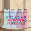 1PC Its A Good Life Colorful Text Print 750ml Color Plastic Sports Water Bottle Leakproof Flip Straw Lid Suitable for Sports Office Home Use