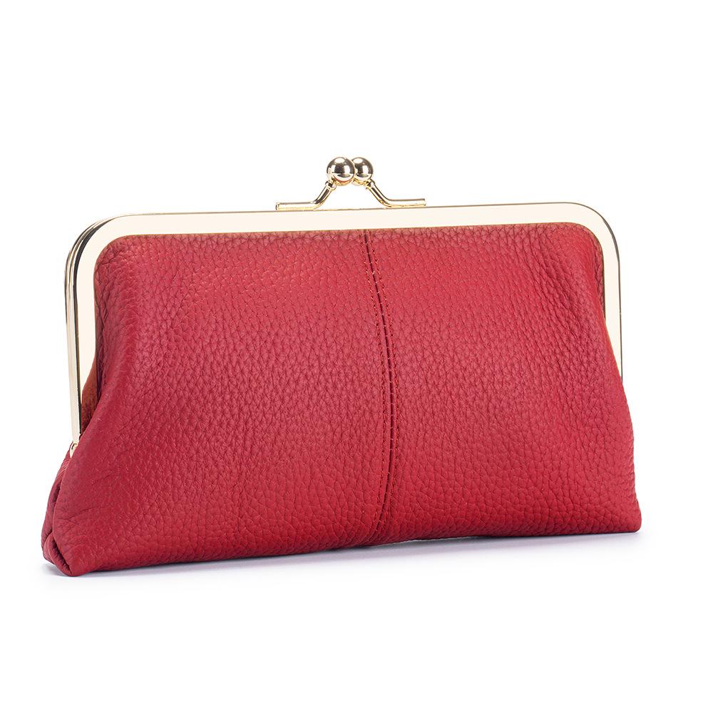 Elegant Genuine Leather Long Clutch Wallet - Ladies Fashion Cowhide Bag with Gold Clasp and Large Capacity Storage