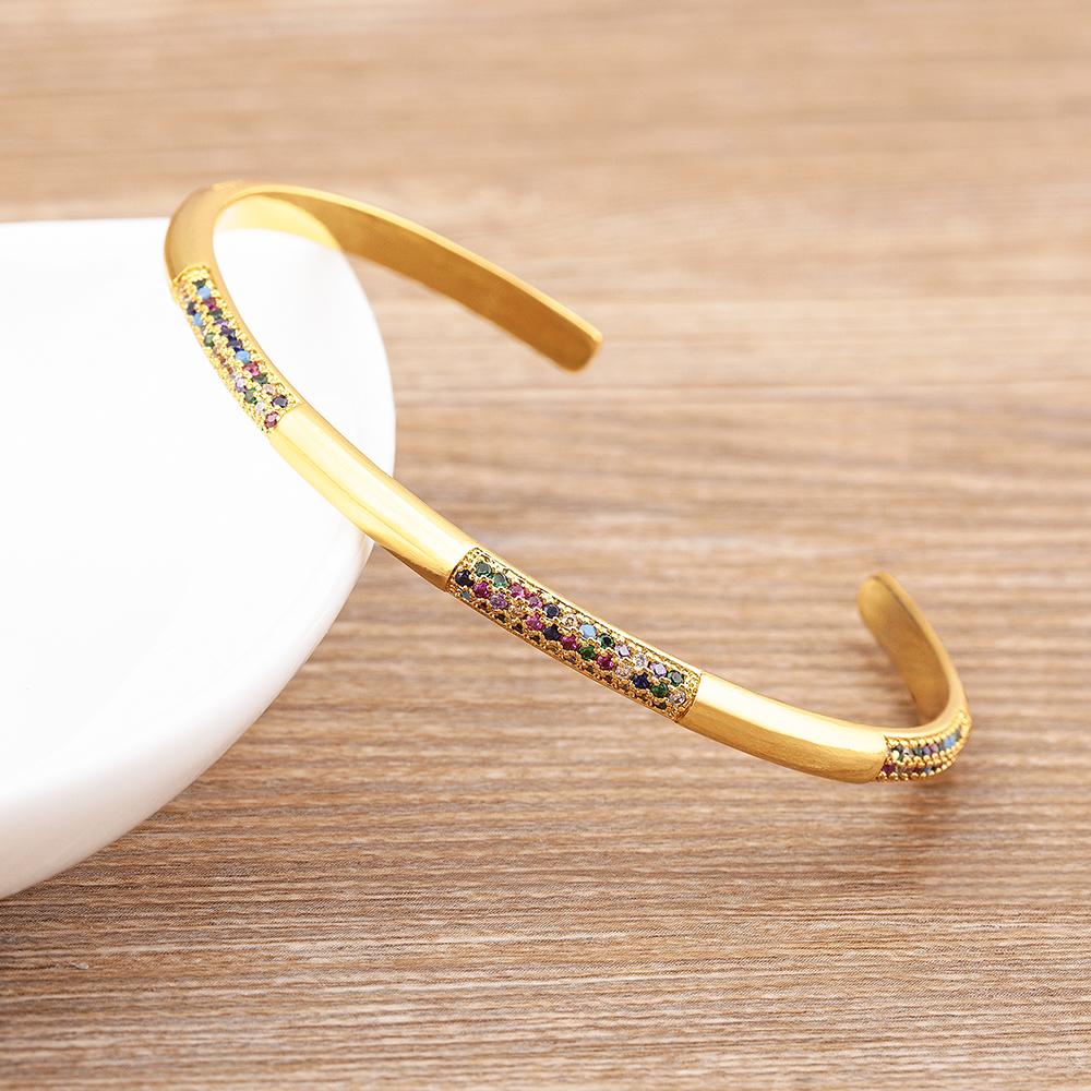 

Nidin New Fashion Men Geometric Rainbow Rhinestone Zircon Open Adjustable Cuff Bangle Women Charm Jewelry Party Exquisite Gifts 56-58mm