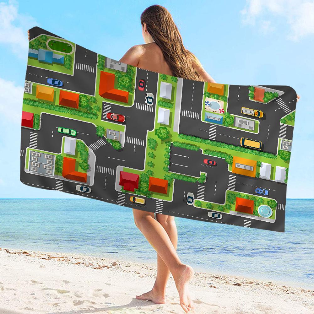 Mappa stradale Percorso Asciugamano Microfibra Asciugamano da Spiaggia Assorbente Asciugatura Rapida Morbido Yoga Nuoto Resort Arrampicata su Montagna Asciugamano