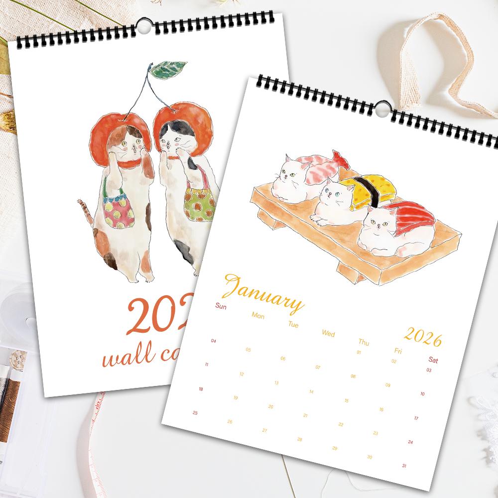 1pc 2026 Wall Calendar, Cute Japanese Cat Design, Sushi Cats, 12 Months Monthly Plan, Perfect Gift for Birthdays & Holidays