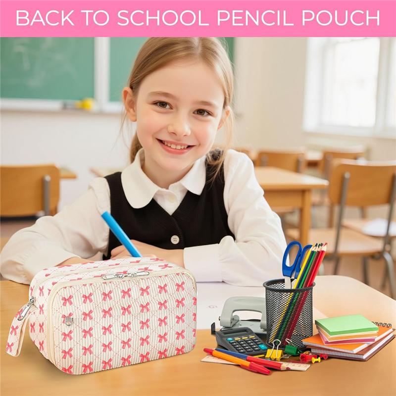 Large Aesthetic Corduroy Zippered Pencil Case For Girls, Cute Pencil Bag With Compartments