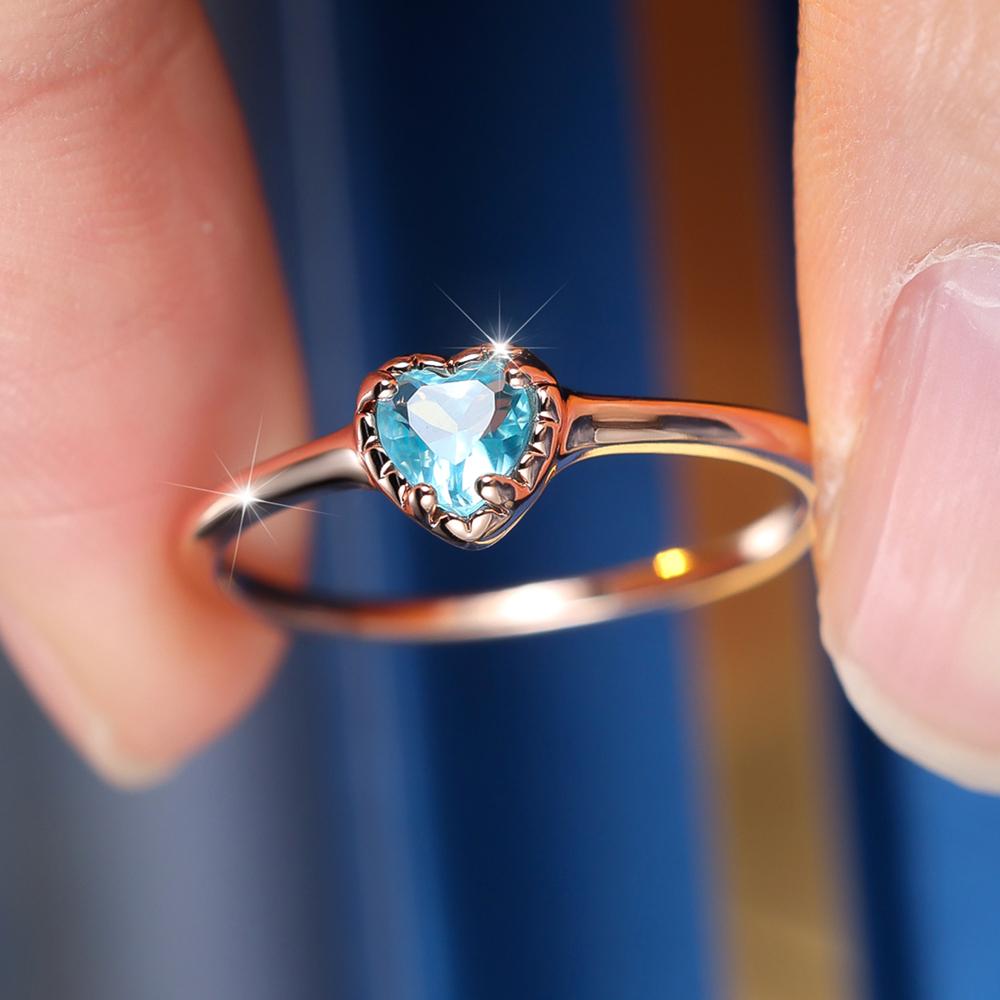 

Маленькие аква-синие кольца с цирконом в форме сердца для женщин, минималистское кольцо в форме сердца, нежное кольцо на палец цвета розового золота 7