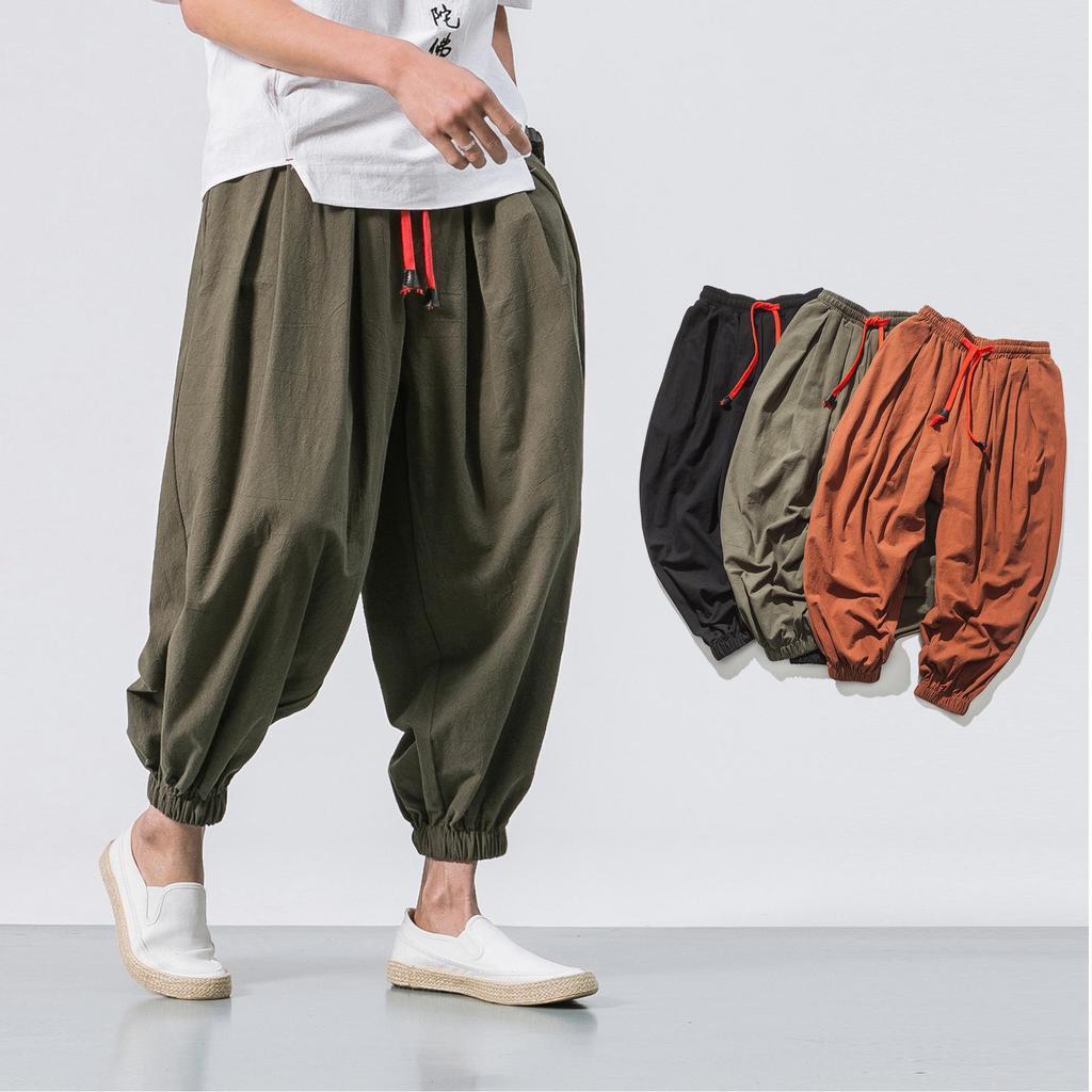 2024 Men's Cotton Linen Harem Pants – Chinese Style, Casual, Plus Size, Lantern Design