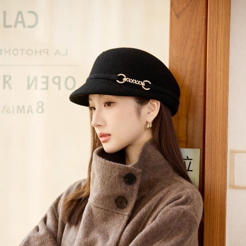 French Woolen Cap Women's Fashion Foreign Style Top Hat Autumn and Winter Warm Equestrian Hat Fisherman Hat