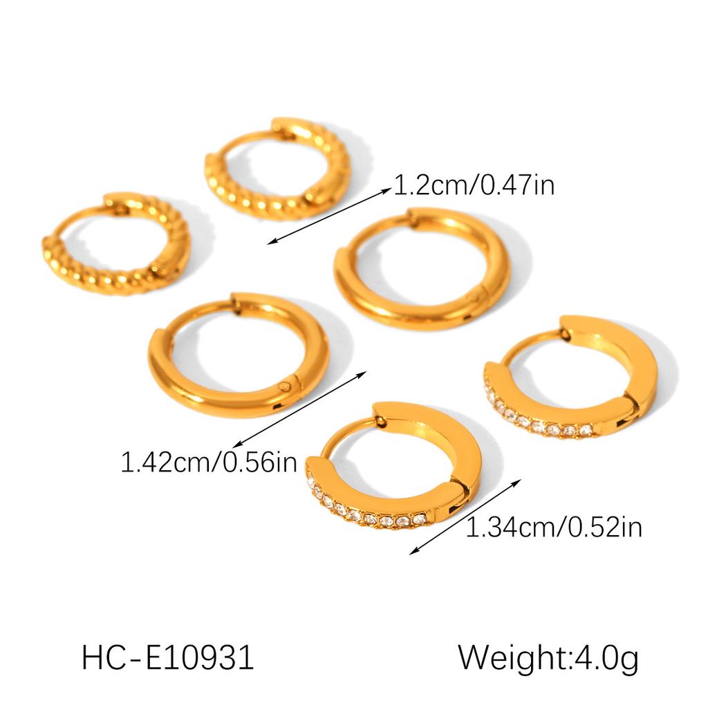 Euro-American Style 18K Gold Stainless Steel Earrings for Women, Unique Minimalist Three-Piece Set, Versatile Titanium Steel H