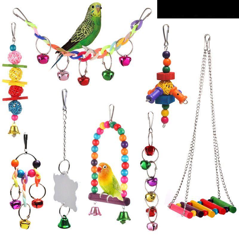 Sada hraček pro ptáky Papouščí kousací hračky Houpačka Závěsný most Hrací stanice Kombinovaná sada tyčí Hračky Příslušenství do ptačí klece