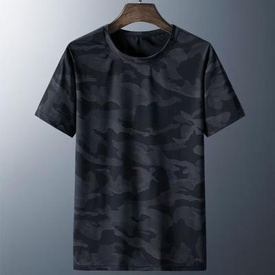 Men Summer T-shirt Ice Sik Short Sleeves Camouflage Print Loose Thin Pullover Round Neck Streetwear Daily Wear Mid Length Casual Sport Jogging Top