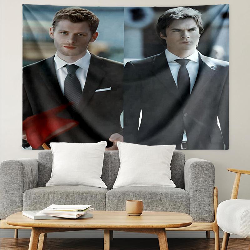 1PC Two Men In Suits Damon Tapestry Accessories Playroom Tapestry, for Bedroom,Livingroom, Dormitory Room Wall Decor Fan Birthday Gifts