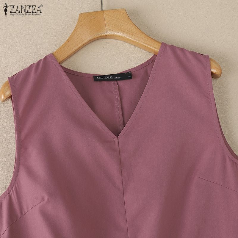 ZANZEA Women Casual V-Neck Summer Sleeveless Dress
