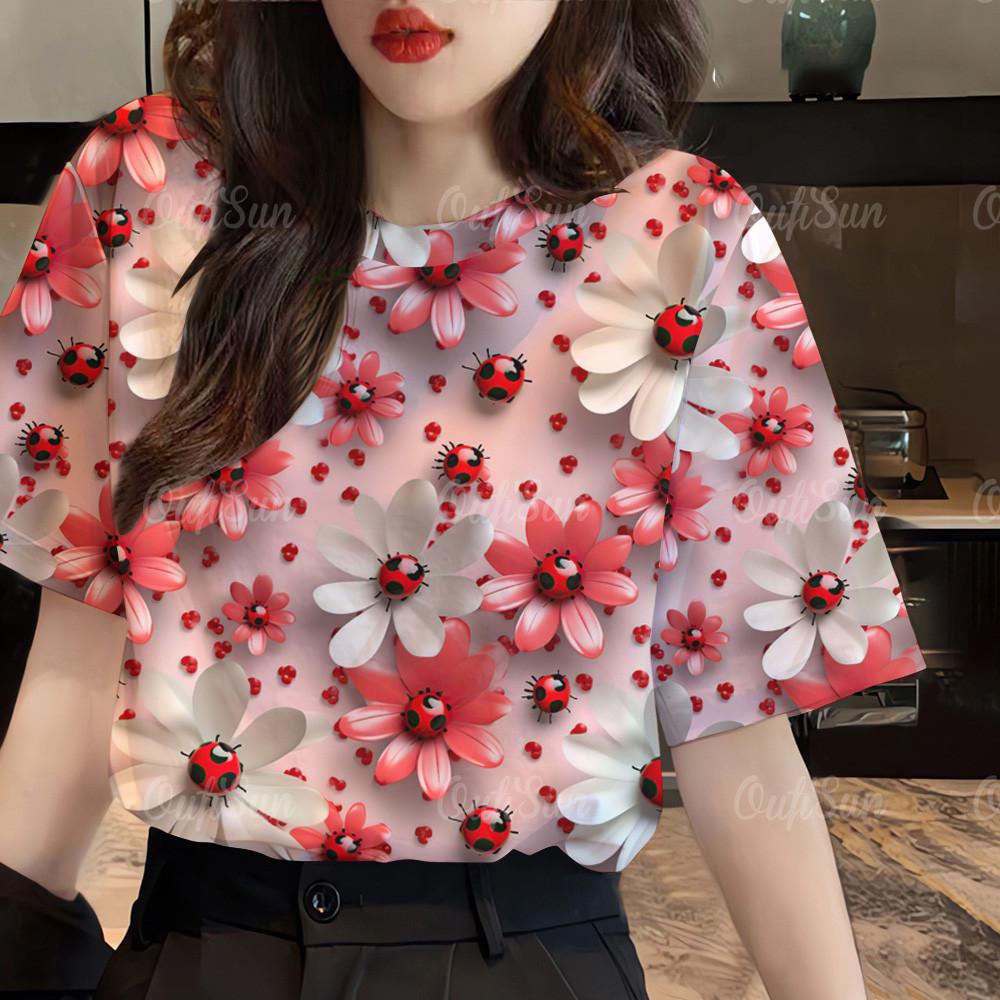 Women's clothing floral pattern T-shirt top printed T-shirt short sleeved casual streetwear women's oversized T-shirt