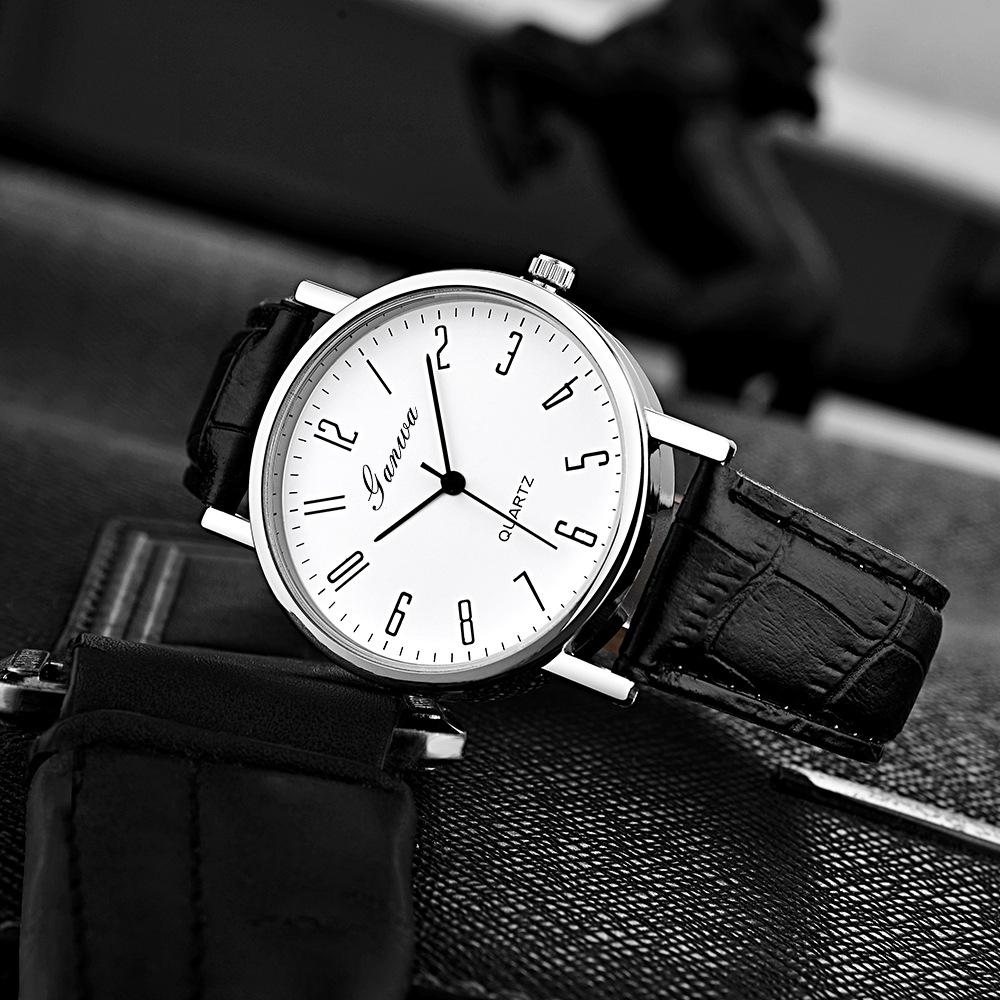 Men's High-End Quartz Watch with Leather Strap - Simple Design