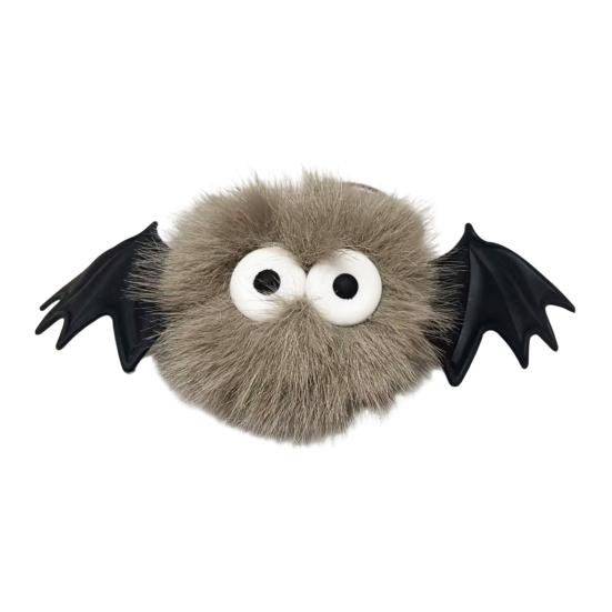 Holiday Gift for Men Halloween Bat Plush Keychain, Cute Devil Furry Pendant Funny Bag Decoration Keys, Vintage Silver Alloy Key Ring, Spooky
