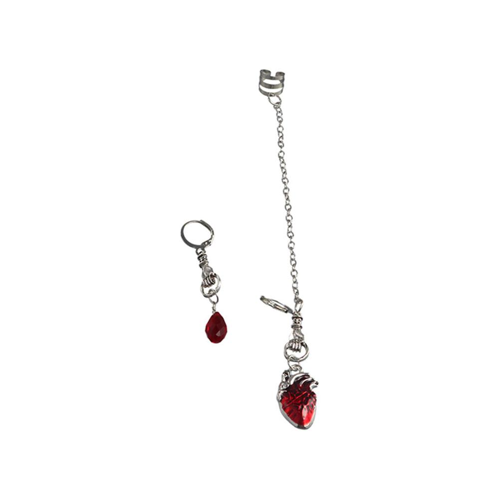 Retro Women Stud Earrings Beating Heart Pendant Asymmetrical Cuff Earrings Korean Style Jewelry