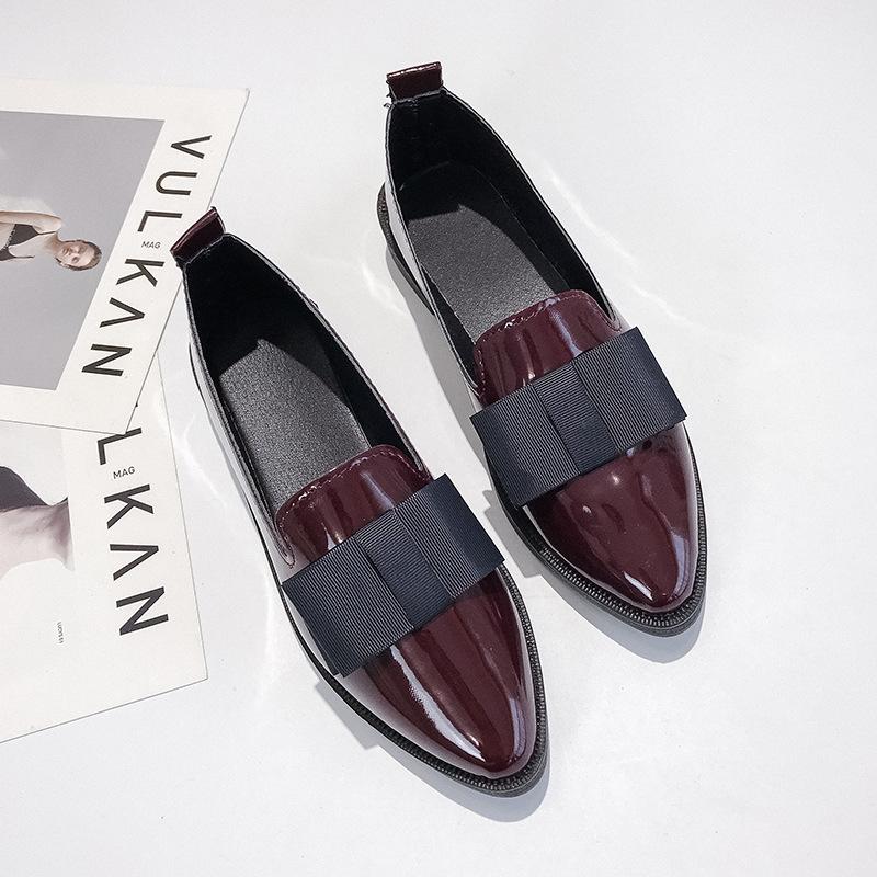 

Лакированные маленькие кожаные туфли женские летне-осенние новые на плоской подошве с острым носком одинарные туфли с бантом на низком каблуке женские туфли 41 бордовый