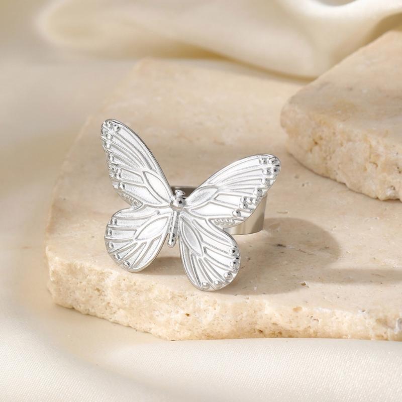 Elegant Finger Rings Butterfly Rings Party Accessories Butterfly Weddings Rings Stainless Steel Texture for Casual Look
