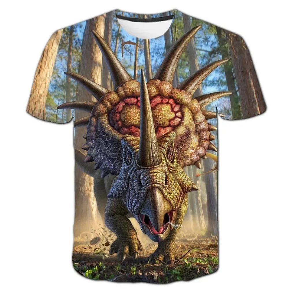 Summer Cartoon Animal Dog Dinosaur Printed Kids T-shirt Hip-hop Neutral Casual Round Neck T-shirt Boy Girl Tees Top