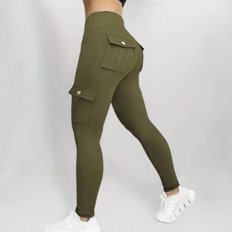 Dámské cargo kalhoty na jógu s více kapsami, vysoký pas, vysoce elastické, úzké, fitness legíny