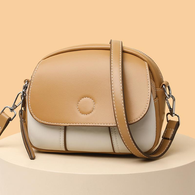 Women Vintage Contrast Color Flap Small Shoulder Bag PU Leather Shell Crossbody Bag Casual Style Shopper Handbag ARI