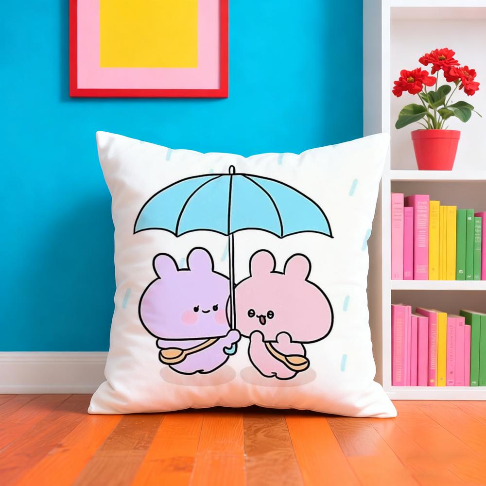A-Asamimichan Housse de coussin Lapin Mignon Tissu Pelucheux Doux Imprimé Double Face Canapé Cadeau Chaleureux Hiver Housse de Coussin