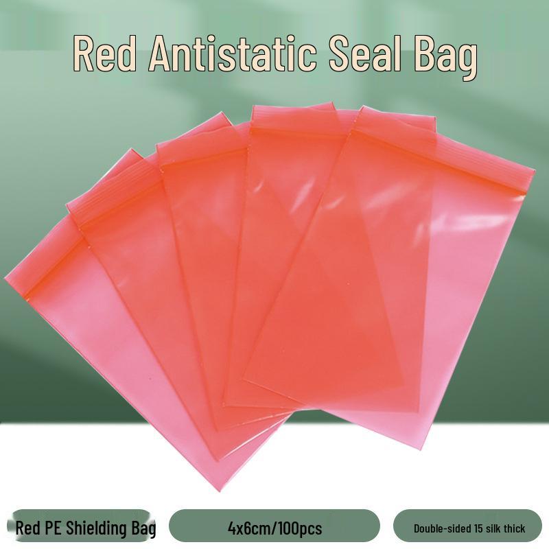 100 Red Anti-Static Self-Sealing Bags for Hard Drives & IC Chips