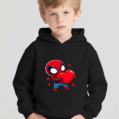 2025 Herbst Bestseller Kinder Kapuzenpullover Schwarz Spider-Man Zeichentrick Herz Aufdruck Langarm Pullover Kapuzenpullover