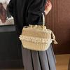 Yogodlns Women Straw Woven Bag Straw Tote Bag Large Capacity Weaving Shoulder Purse with Lace Woven Shopping HandBag Summer Beach Clutch