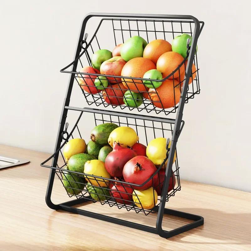 Double Layer Iron Storage Shelf Rack for Kitchen Seasoning Organizer Fruits Holder Assembly Bathroom Cosmetic Storage Basket