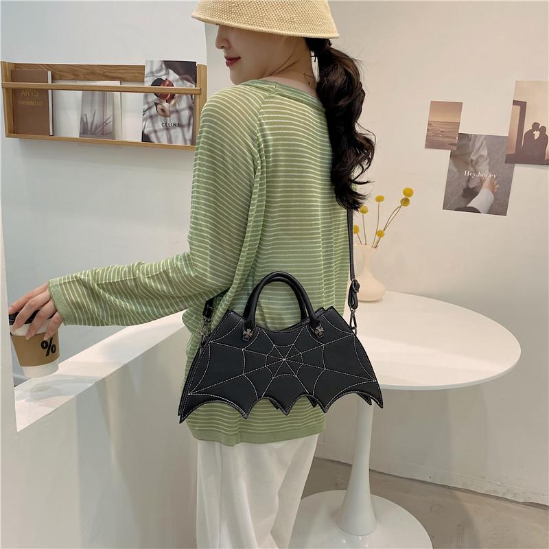 Black punk style shoulder bag for girls crossbody bag for women's and girls' bags bat bag designer  leather bag