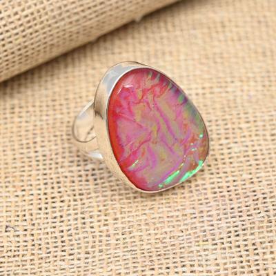 Rode Australische Triplet Opaal Edelsteen Handgemaakte 925 Sterling Zilveren Ring Sieraden Voor Kerstmis