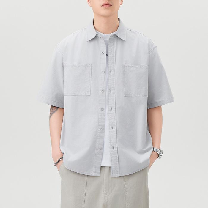 New Summer Pure Cotton Short-sleeved Shirt for Men's Japanese Simple Light Business Shirt American Style