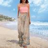 Damen Sommer Boho Palazzo Hose Hohe Taille Weites Bein Blumendruck Freizeithose Mit Taschen