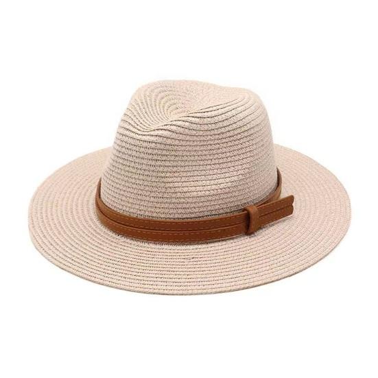 

Summer Straw Hat Foldable Wide Brim Sun Hat with Faux Leather Strap Decor Adjustable Size Lightweight Outdoor Travel UV Protection Hat