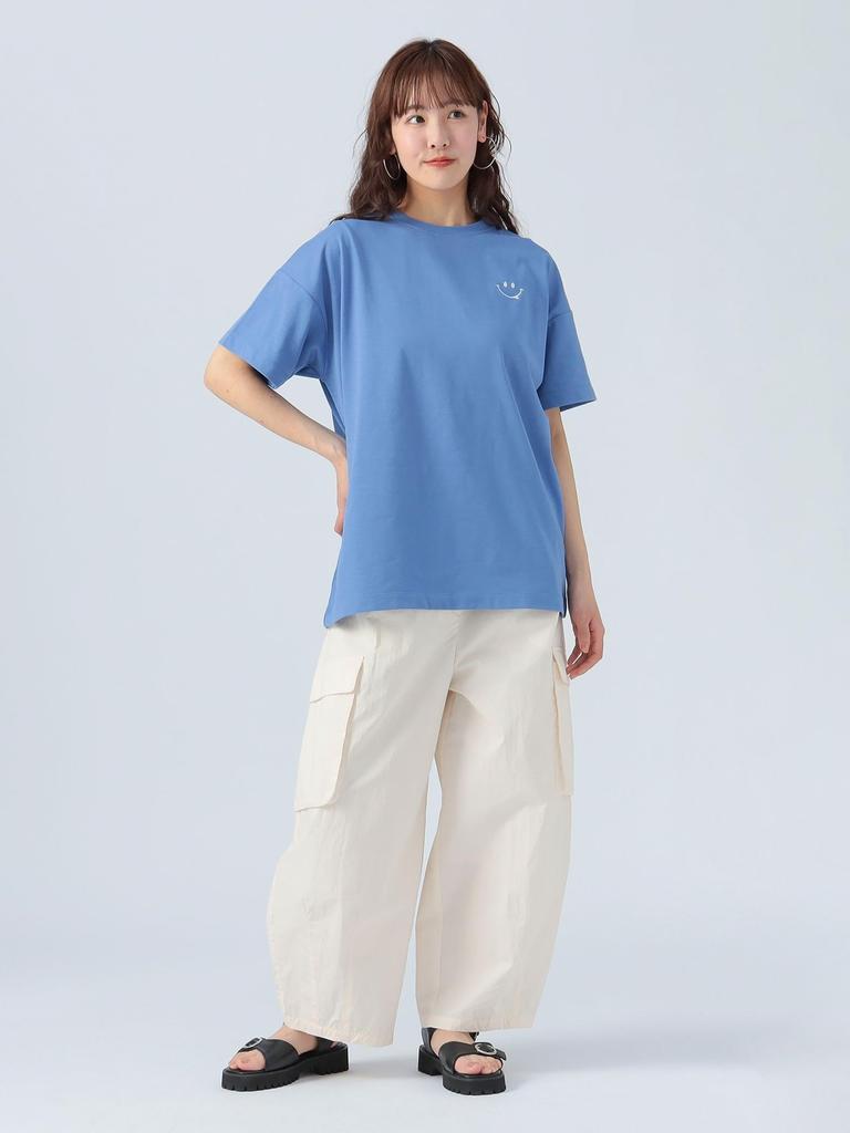 Beams Heart Printed Tee with Smile One Size Women's Embroidery, Blue,