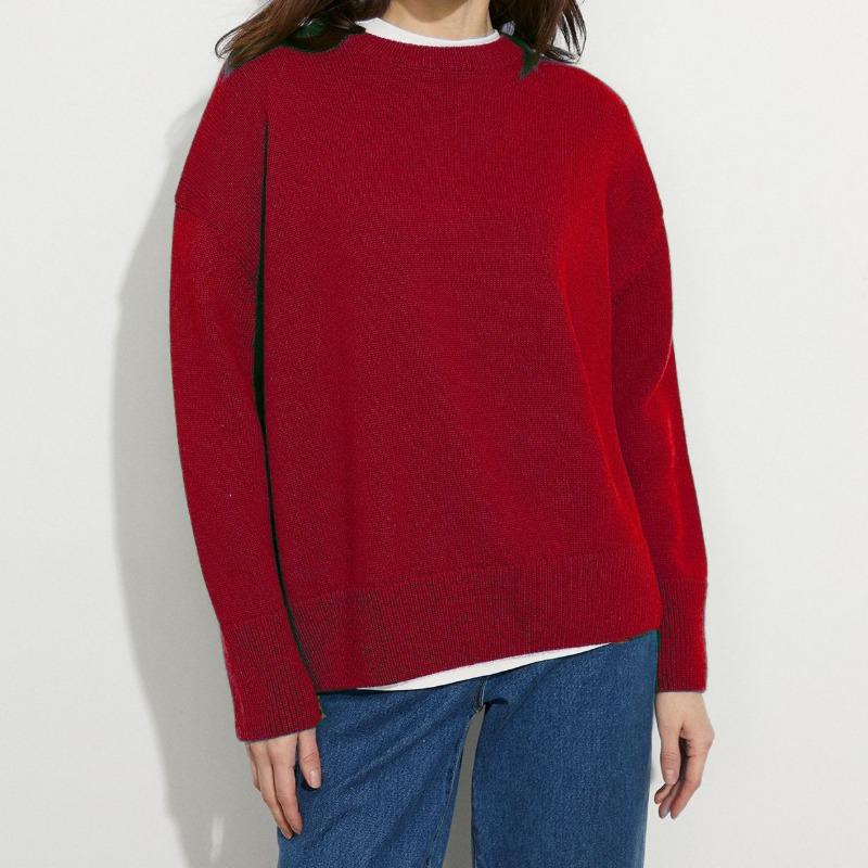 

свитер осень и зима новый пуловер с круглым вырезом свободный пуловер вязаный свитер женский M бордовый