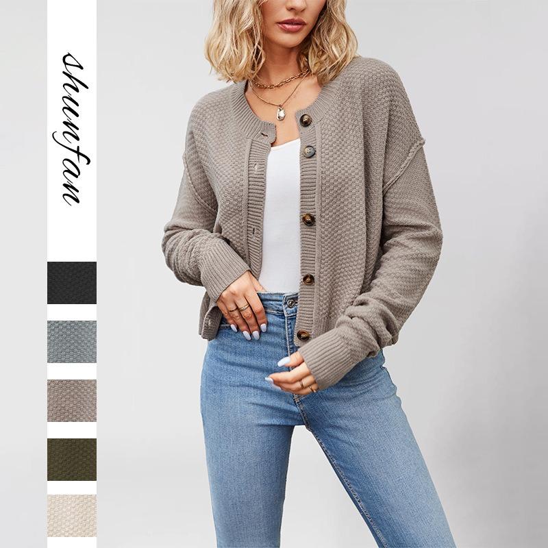 Autumn and winter new women's knitted cardigan women's single-row button commuter knitted cardigan jacket