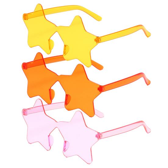 3 Pairs Frameless Star Sunglasses Lightweight Trendy Sun Glasses Fun Star Glasses for Beach B